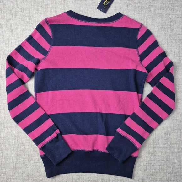 NWT Polo Ralph Lauren Striped Sweatshirt | Pink & Navy | Medium (8-10) - Picture 7 of 9